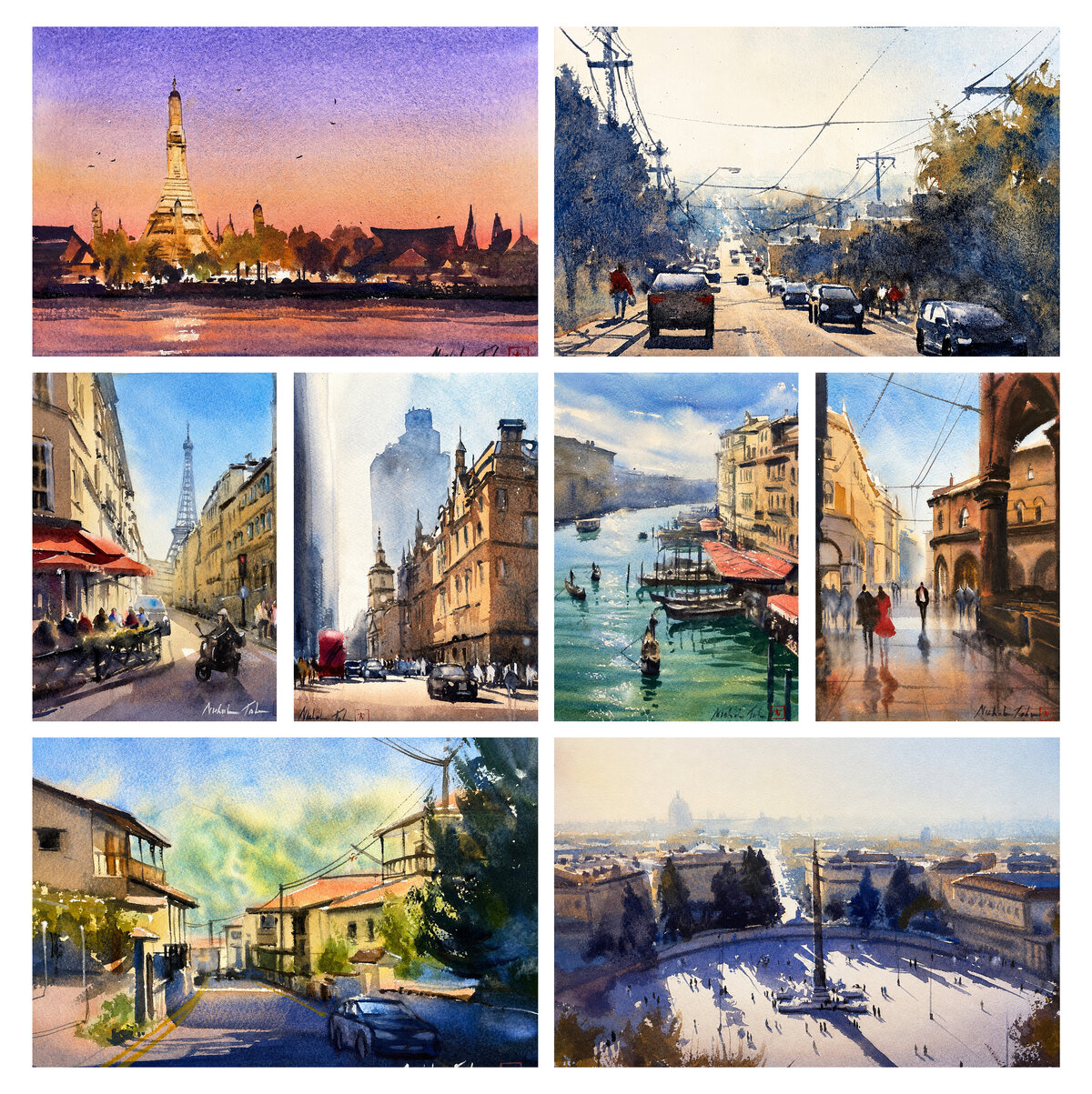 Urban Impressions course preview — watercolor cityscapes by Nicholas Tobias