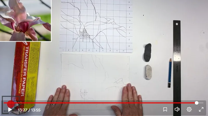 Drawing a subject using the Grid Method or tracing of supplied sketch